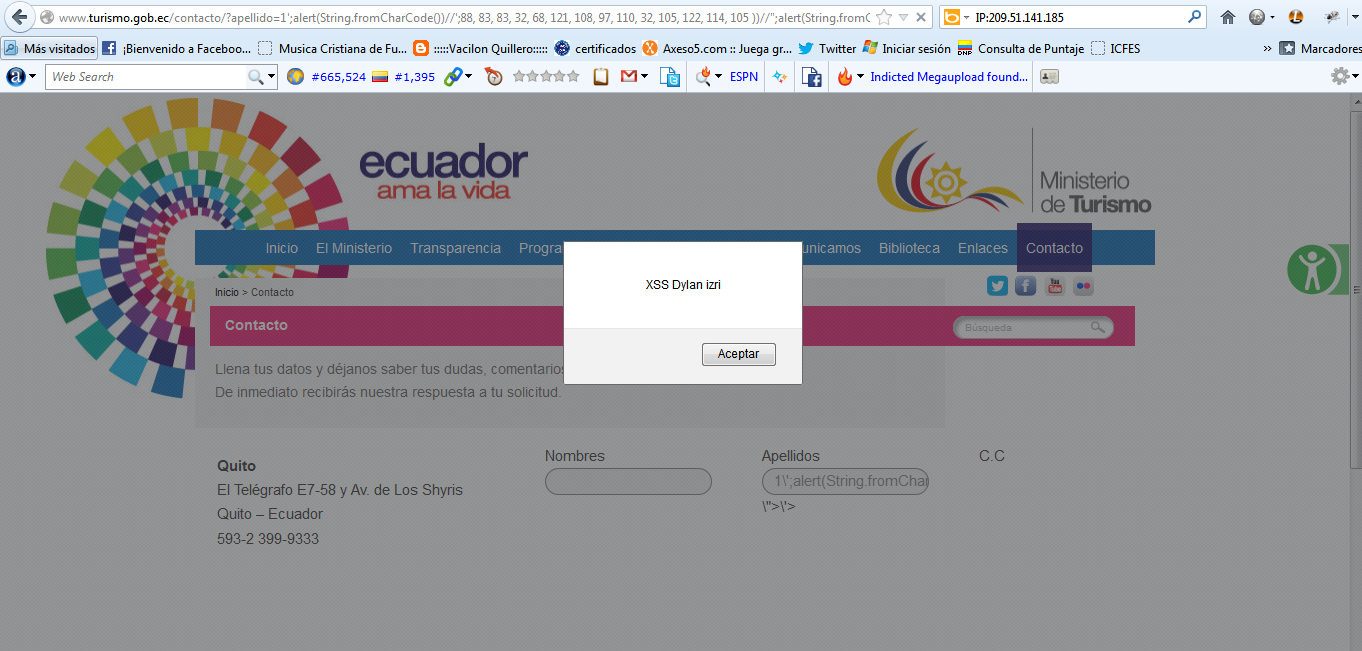 xss minturismo gob.ec