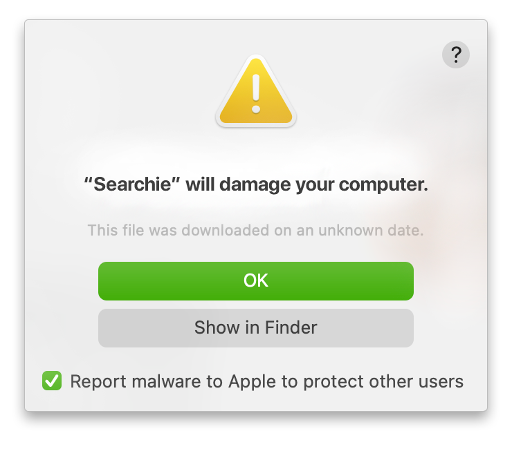 Searchie will damage your computer Mac alert